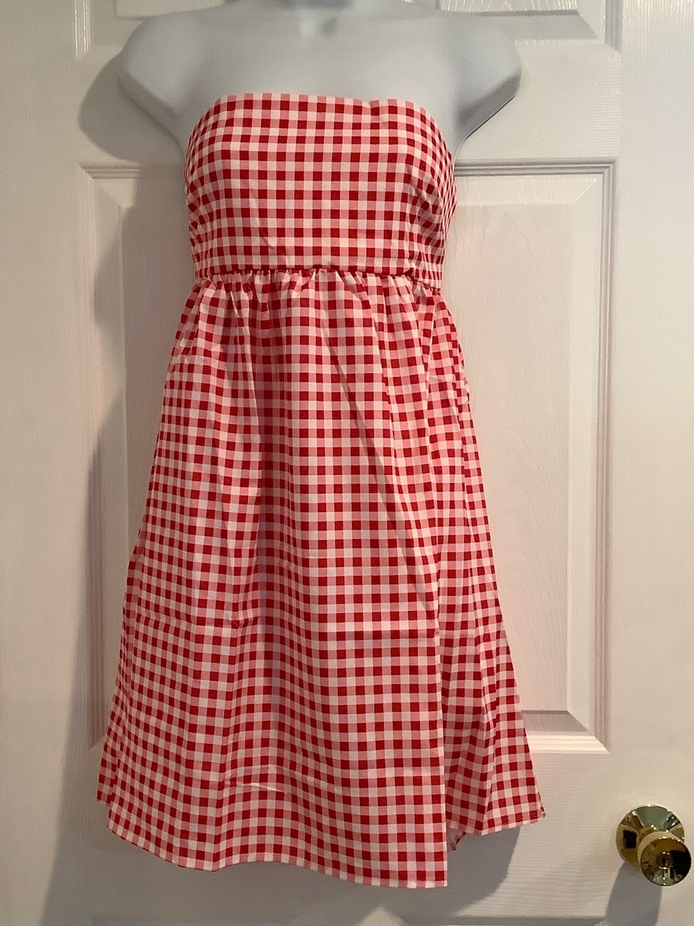 NWOT Red/White Checkered Tie Back Strapless 4th Of July Picnic Mini Dress M